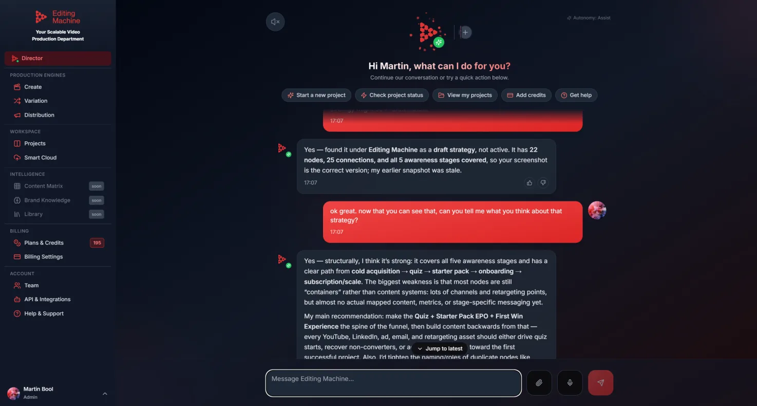 Editing Machine AI Director interface