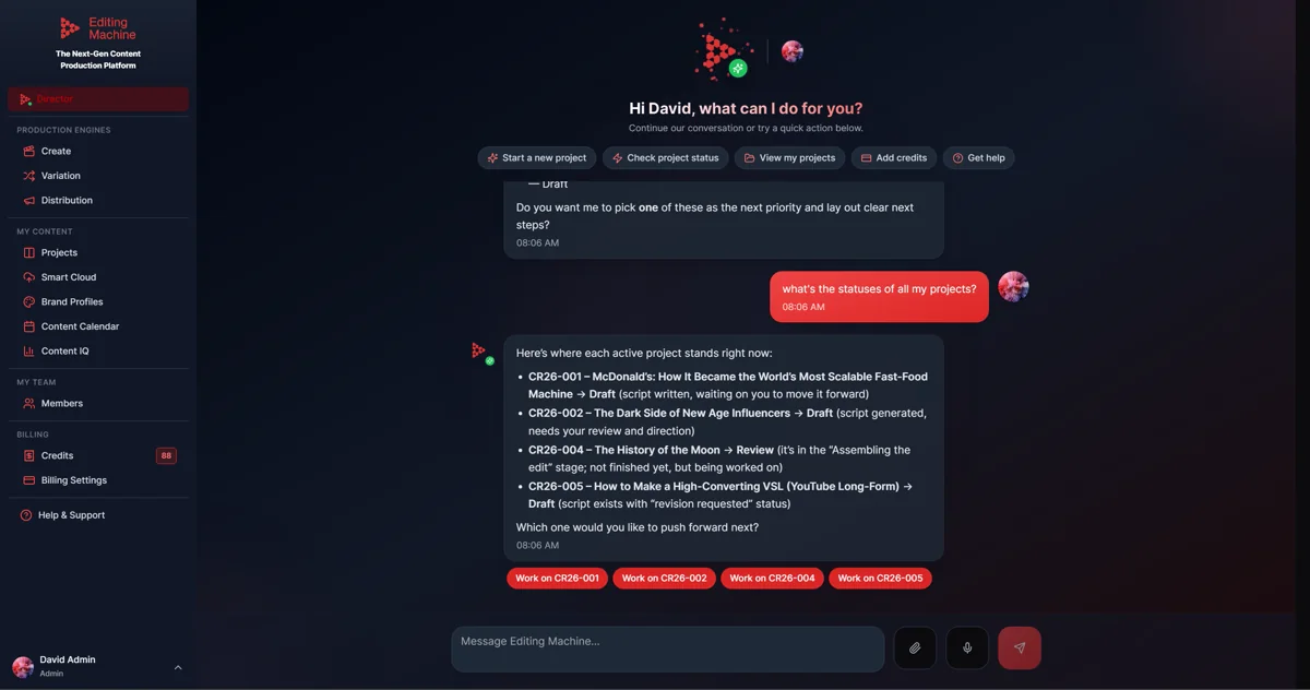 AI Director Interface - Chat with your production assistant